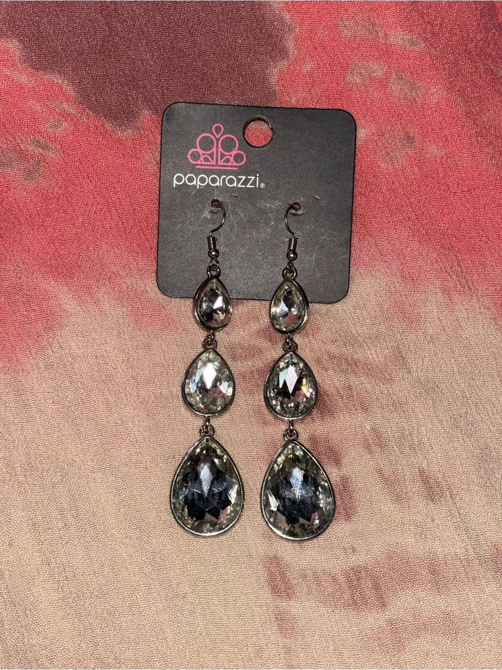 paparazzi Silver Clear Triple Teardrop Dangle Earrings